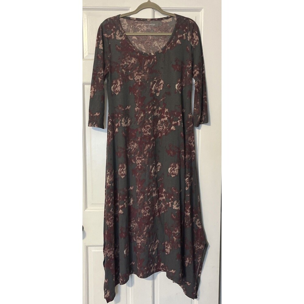 Soft Surroundings Maxi Dress Medium Gray Dark Floral Romantic Flowy Asymmetric